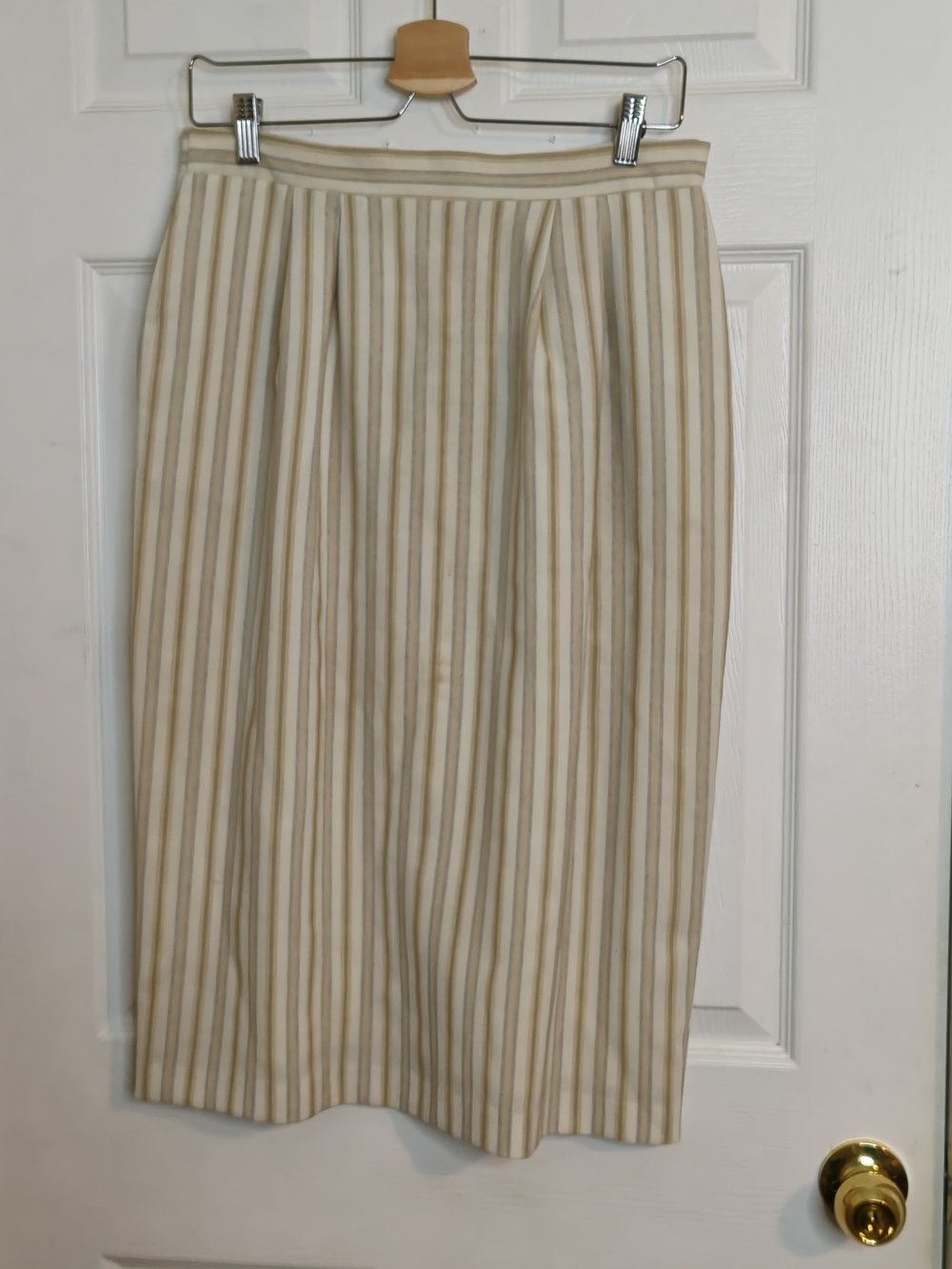 Vintage Marjorie Hamilton Neutral Striped Pencil Midi Skirt Size 12/M